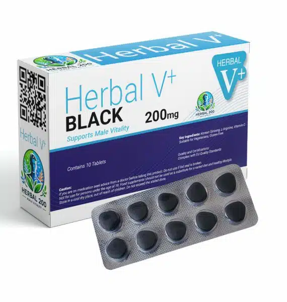 10 Pillen Herbal V+ Black 200mg der Marke Herbal200 für die männliche Vitalität.