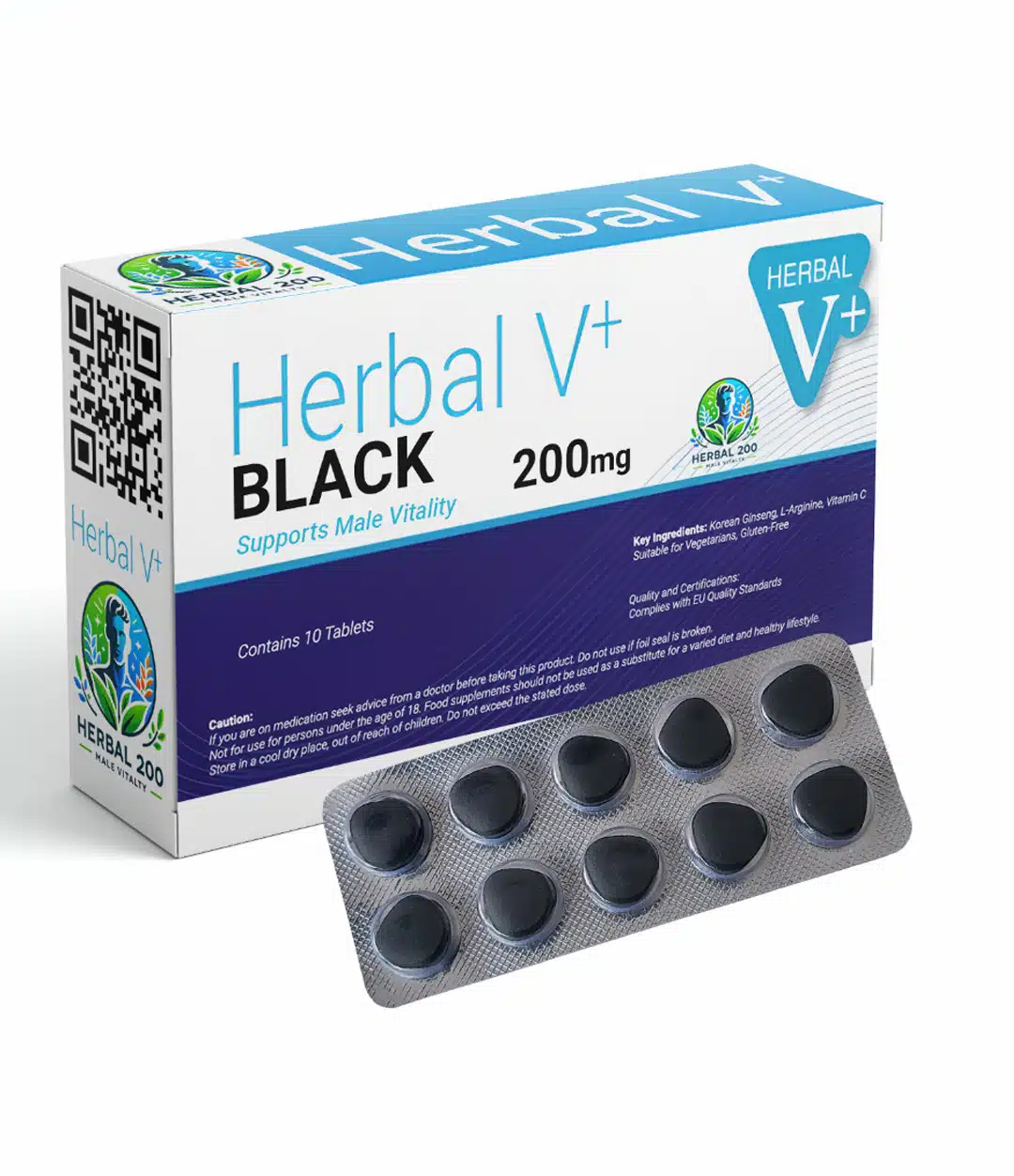 10 Pillen Herbal V+ Black 200mg der Marke Herbal200 für die männliche Vitalität.