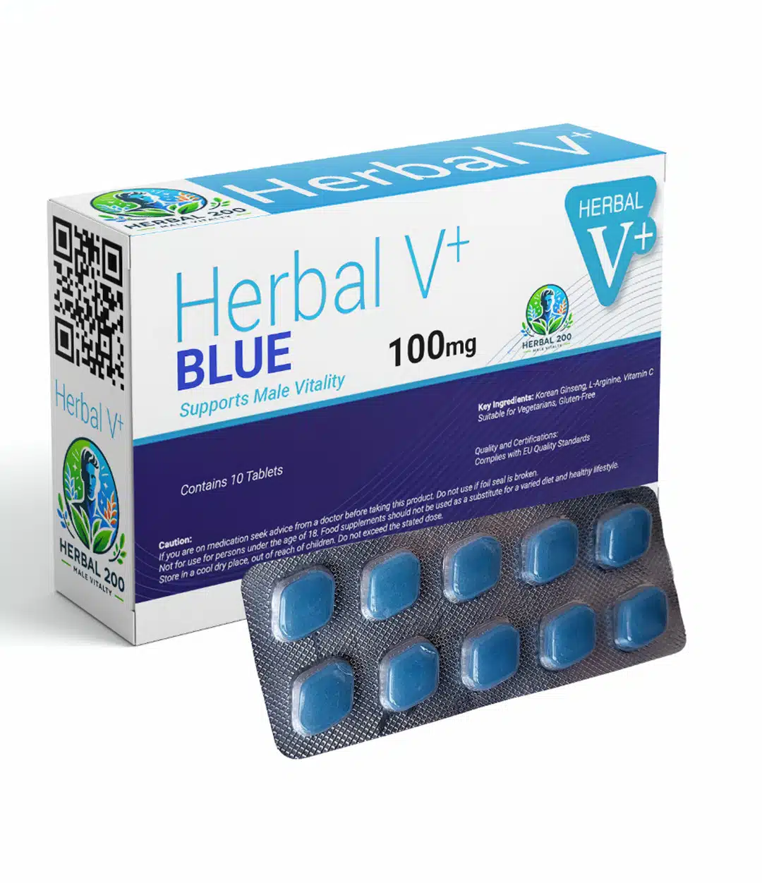 10 Pillen Herbal V+ Blue 100mg der Marke Herbal200 für die männliche Vitalität.