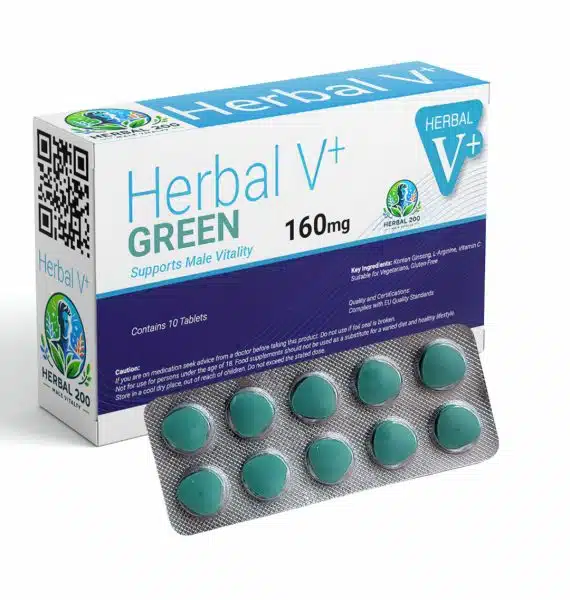 10 Pillen Herbal V+ Green 160mg der Marke Herbal200 für die männliche Vitalität.