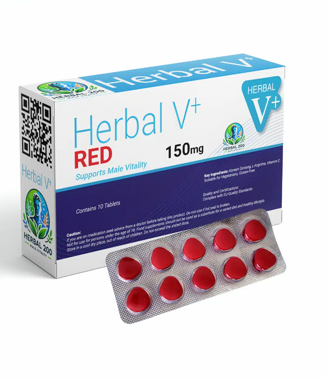 10 Pillen Herbal Red 150mg der Marke Herbal200 für die männliche Vitalität.